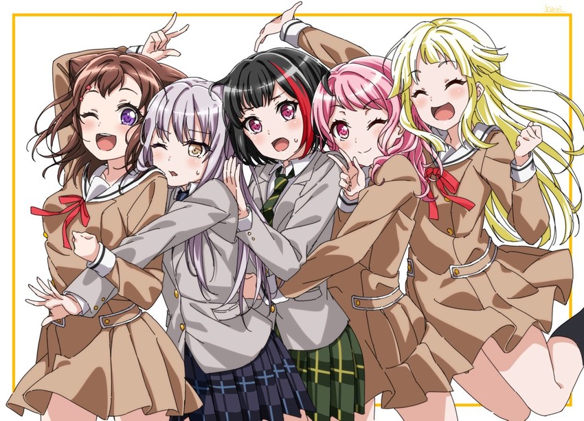 mitake ran, tsurumaki kokoro, maruyama aya, minato yukina, and toyama kasumi (bang dream!) drawn by hari611