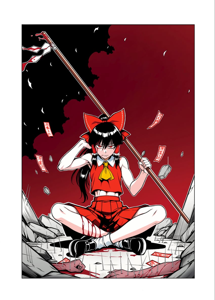 hakurei reimu (touhou) drawn by ryoan_(voyagehermitage)