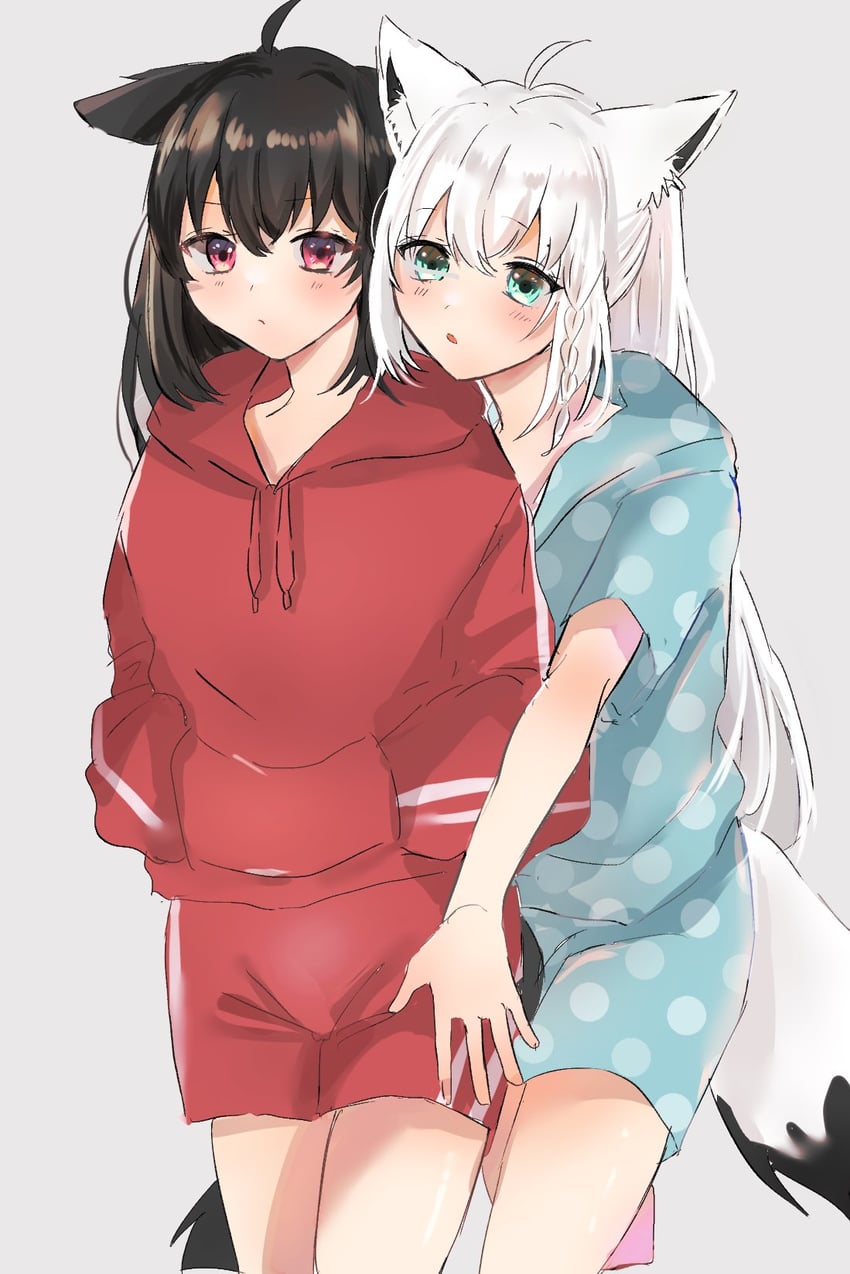shirakami fubuki and kurokami fubuki (hololive) drawn by horomiya