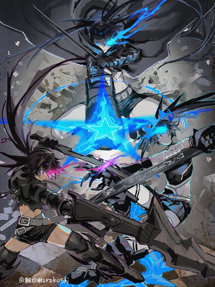 black rock shooter, insane black rock shooter, and black rock shooter beast (black rock shooter) drawn by mutomorokoshi