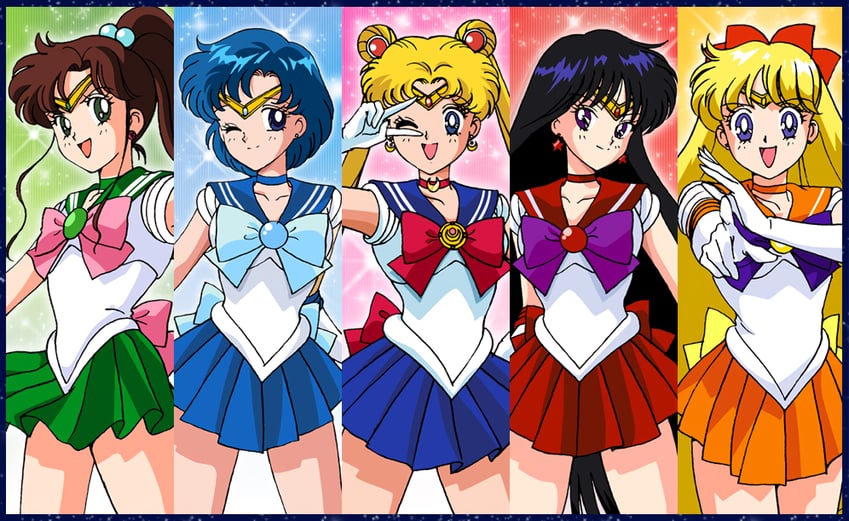 tsukino usagi, sailor moon, mizuno ami, aino minako, hino rei, and 5 more (bishoujo senshi sailor moon) drawn by tadano_kazuko