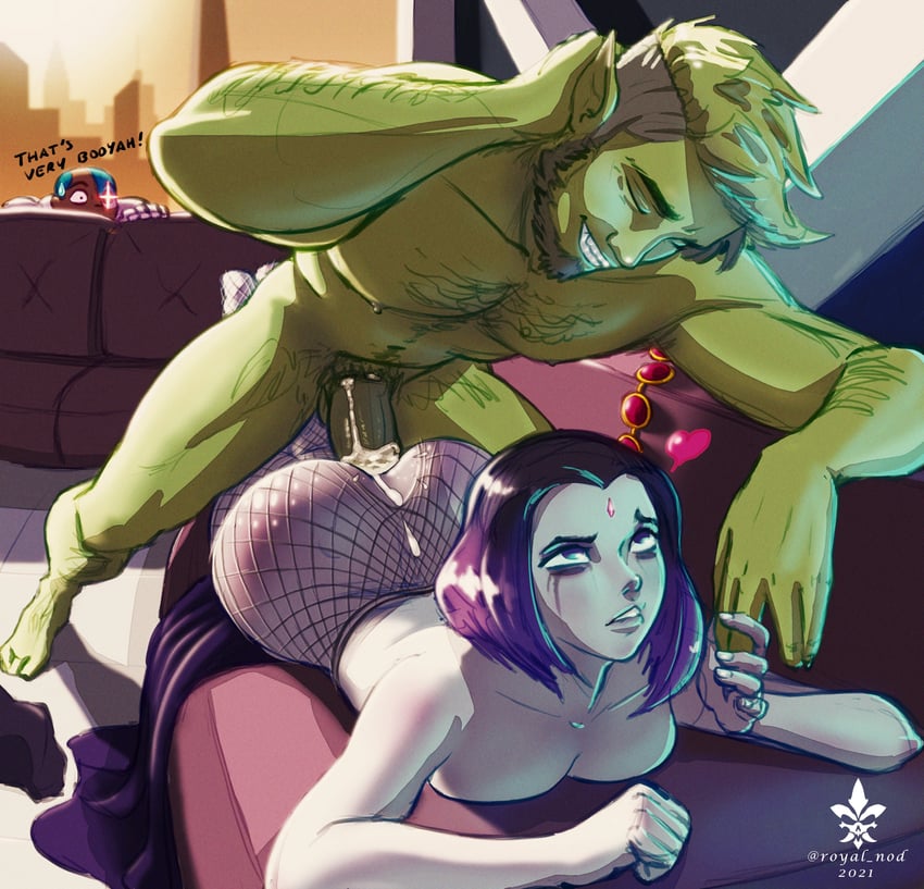 raven, beast boy, and cyborg (dc comics and 1 more) drawn by royal_nod