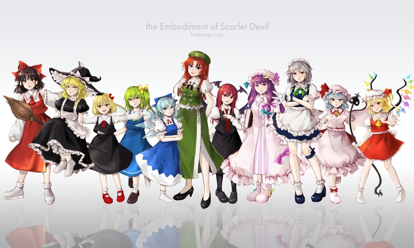 hakurei reimu, kirisame marisa, remilia scarlet, flandre scarlet, izayoi sakuya, and 6 more (touhou and 1 more) drawn by hoshiringo0902