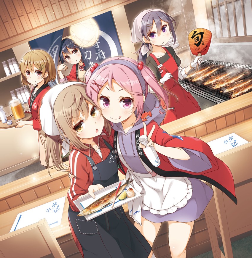 ushio, akebono, sazanami, oboro, and michishio (kantai collection) drawn by yume_no_owari