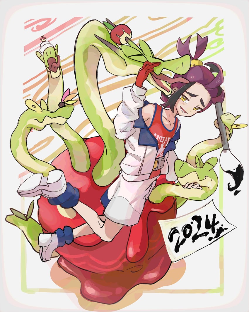 kieran and hydrapple (pokemon and 1 more) drawn by amenonoco