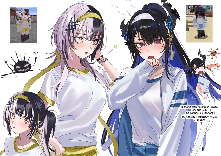shiori novella, nerissa ravencroft, and yorick (hololive and 2 more) drawn by yomosaka