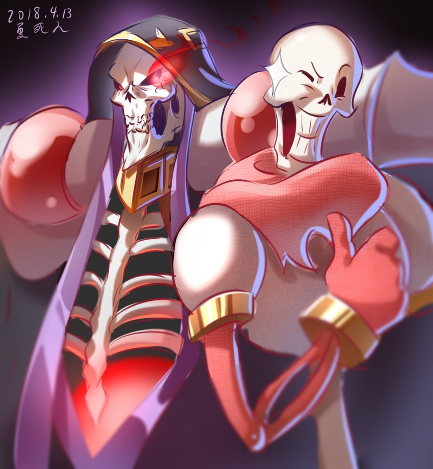 papyrus and ainz ooal gown (undertale and 1 more) drawn by nanquan_zhanglang