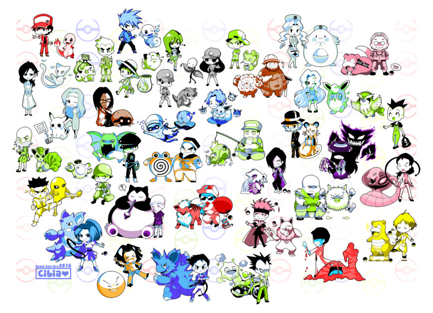 pikachu, eevee, red, bulbasaur, vaporeon, and 71 more (pokemon and 1 more) drawn by cibia