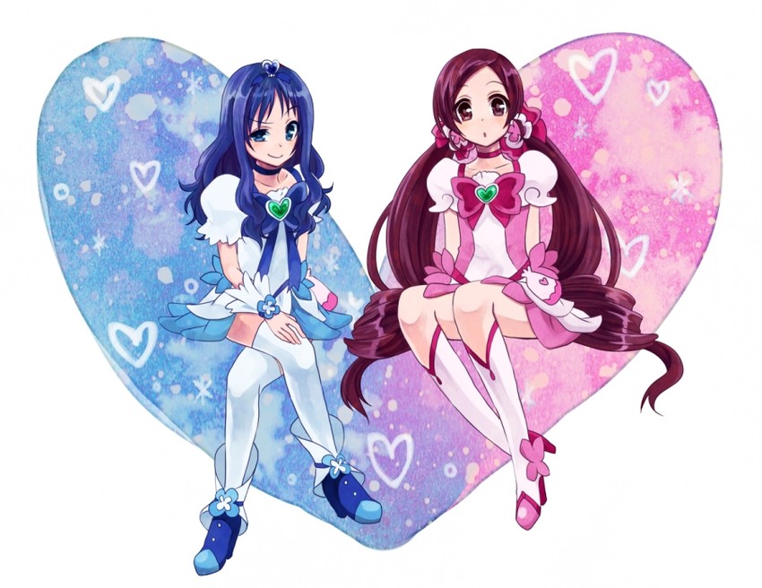 kurumi erika, hanasaki tsubomi, cure marine, and cure blossom (precure and 1 more) drawn by sasamaru_chimaki