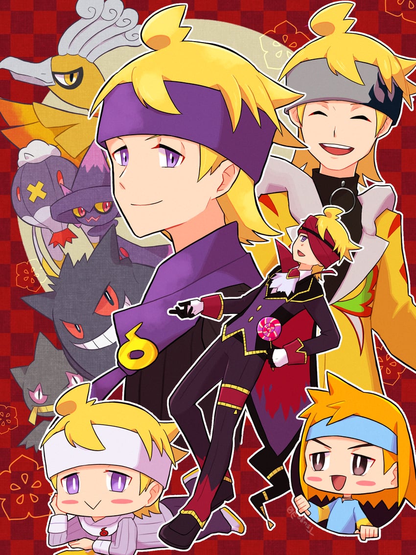 gengar, mismagius, ho-oh, banette, drifblim, and 1 more (pokemon and 3 more) drawn by tsugomori_(sprn303)