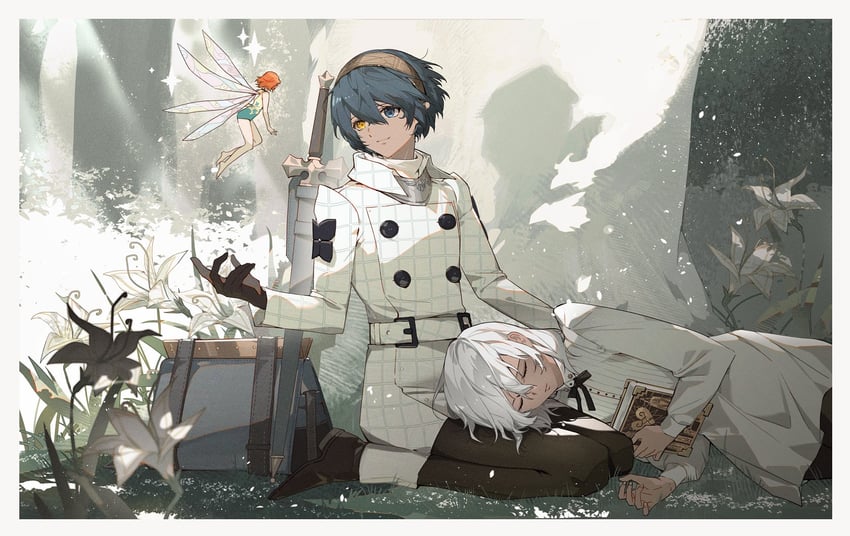 protagonist, gallica, and the prince (metaphor: refantazio) drawn by lirica