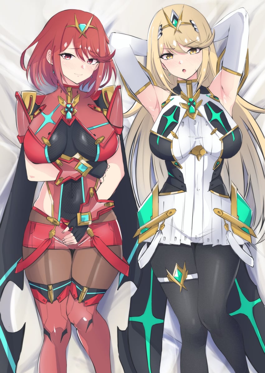 pyra and mythra (xenoblade chronicles and 2 more) drawn by latte_(latte_daruta2)