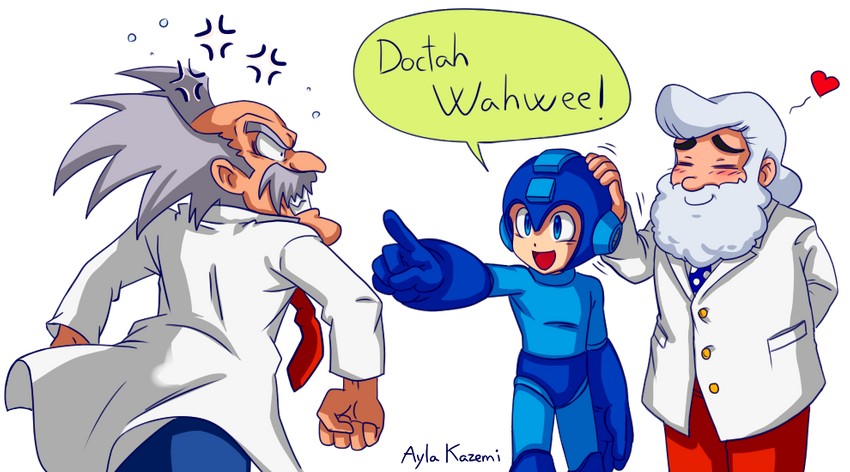 mega man, dr. light, and dr. wily (mega man and 1 more) drawn by ayla_kazemi