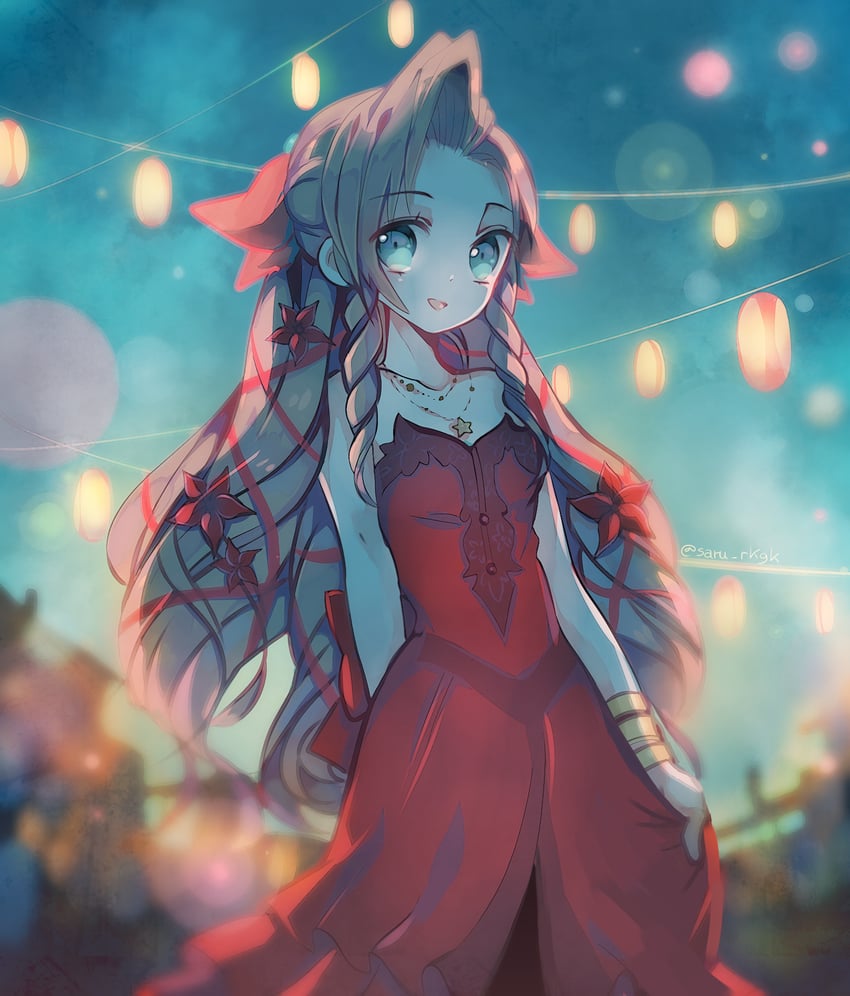 aerith gainsborough (final fantasy and 2 more) drawn by saru_(shimanokyouken)