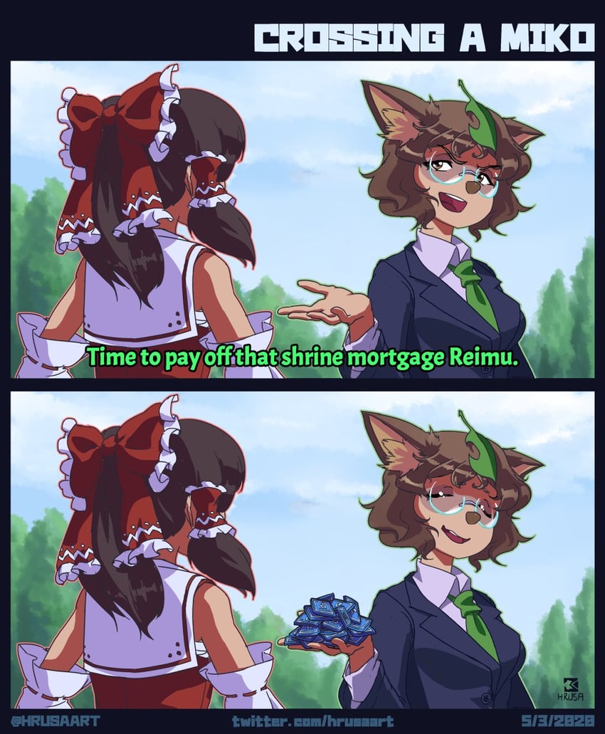 hakurei reimu, futatsuiwa mamizou, and mib mamizou (touhou and 1 more) drawn by david_hrusa