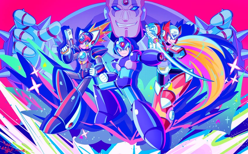 zero, x, axl, and sigma (mega man and 1 more) drawn by xenon_(xenonb)