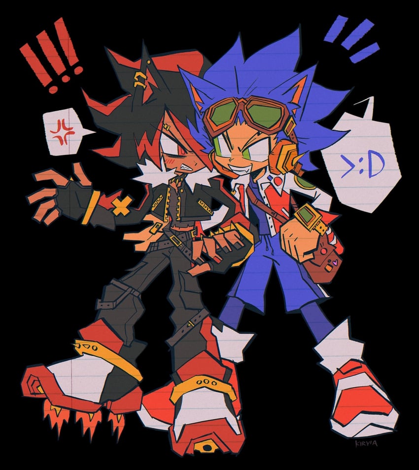 sonic the hedgehog and shadow the hedgehog (sonic) drawn by kirvias_(kirvia)