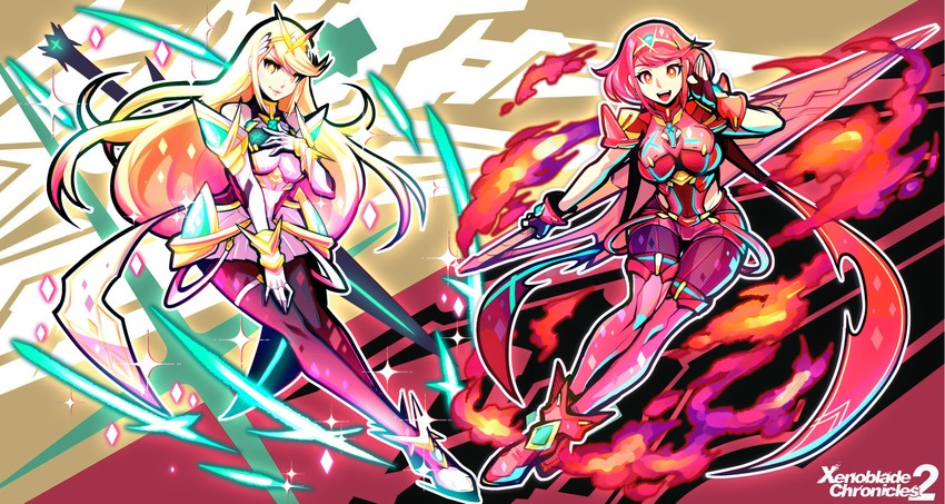 pyra and mythra (xenoblade chronicles and 2 more) drawn by quas-quas