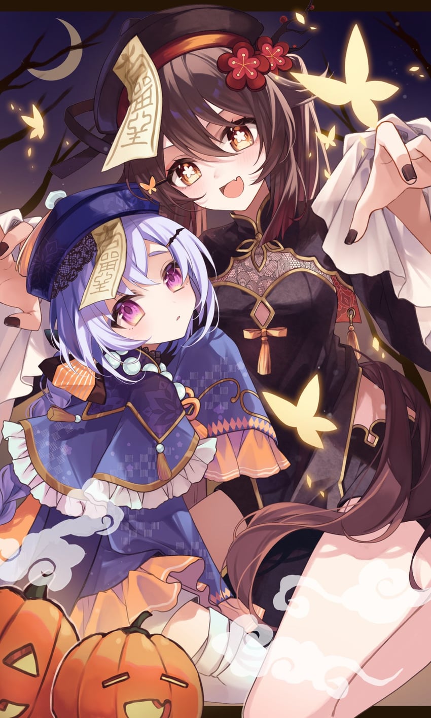 hu tao and qiqi (genshin impact) drawn by ougi_(u_to4410)