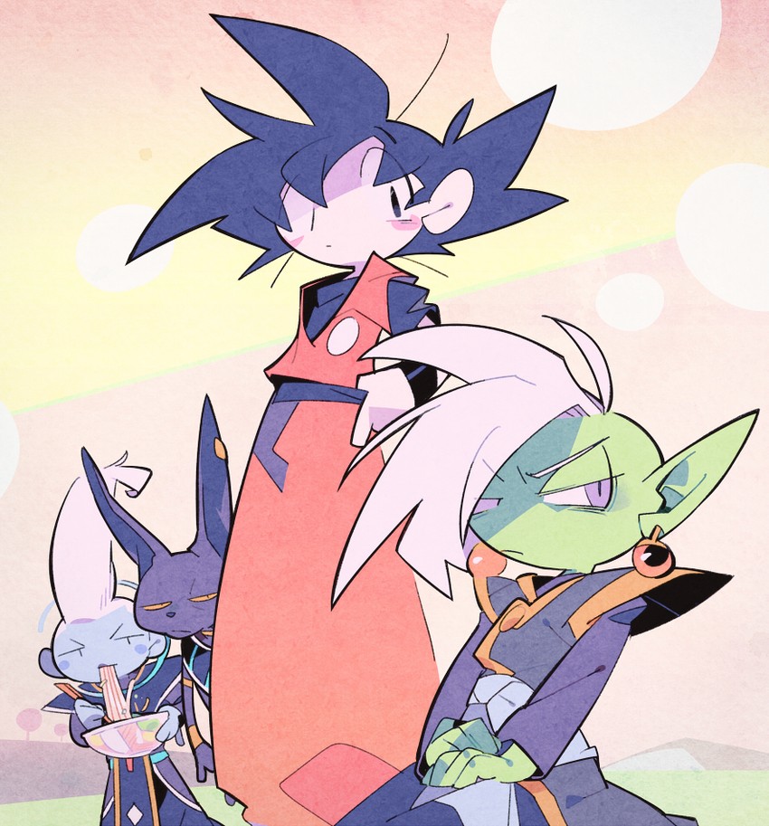 son goku, zamasu, beerus, and whis (dragon ball and 1 more) drawn by suzuka_g