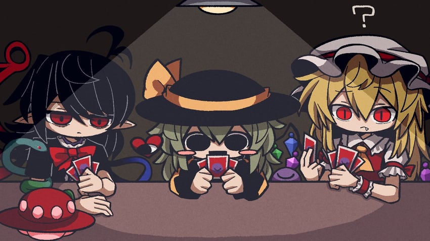 flandre scarlet, komeiji koishi, and houjuu nue (touhou) drawn by zunusama