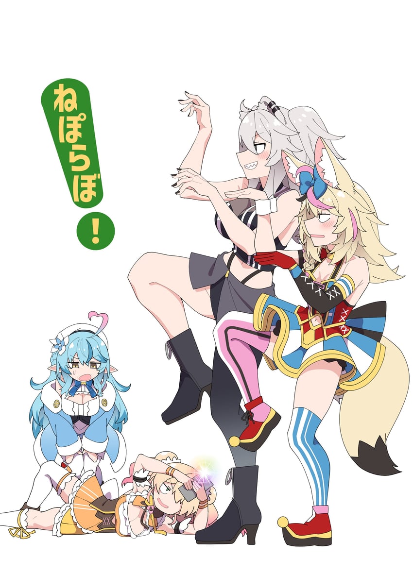 yukihana lamy, shishiro botan, omaru polka, and momosuzu nene (hololive and 1 more) drawn by porco_j