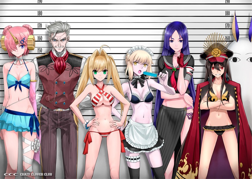 artoria pendragon, nero claudius, saber alter, minamoto no raikou, oda nobunaga, and 4 more (fate and 1 more) drawn by shirotsumekusa