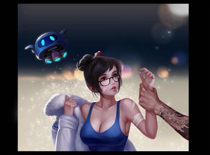 mei, hanzo, and snowball (overwatch and 1 more) drawn by sanmeosore_ryuuebi