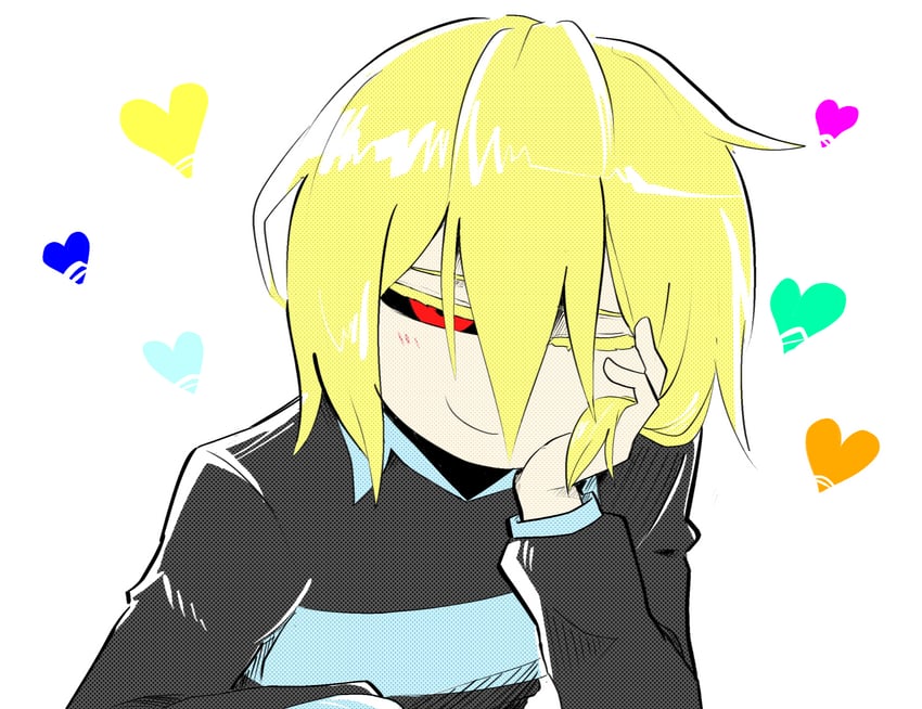 frisk, yellow soul, orange soul, green soul, cyan soul, and 2 more (undertale and 1 more) drawn by yugogeer012