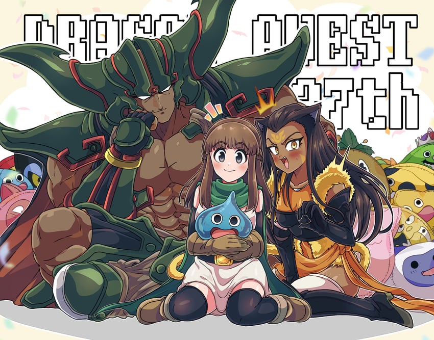 slime, dragon lord, she-slime, pink sanguini, mottle slime, and 6 more (dragon quest and 1 more) drawn by otyumamii