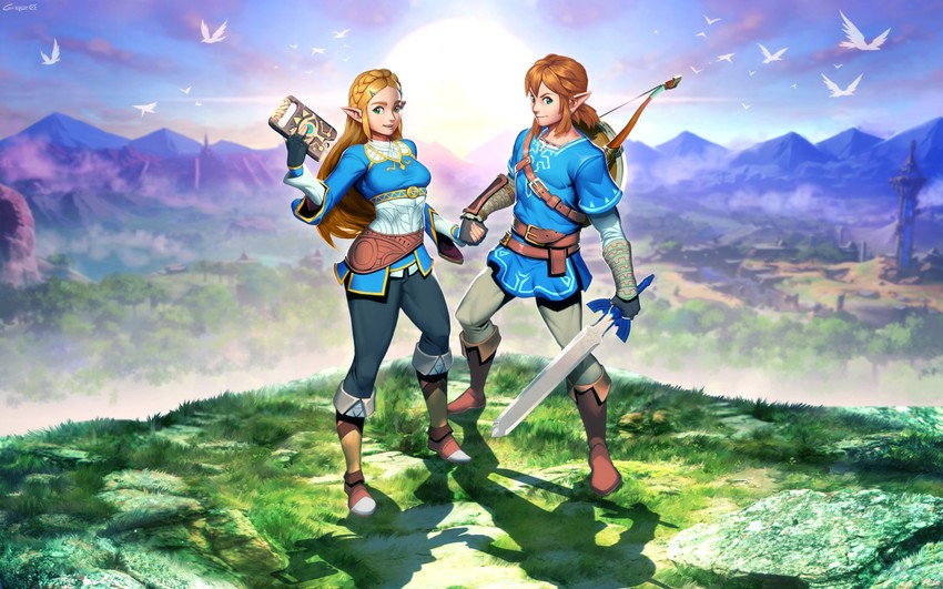 link and princess zelda (the legend of zelda and 1 more) drawn by genzoman