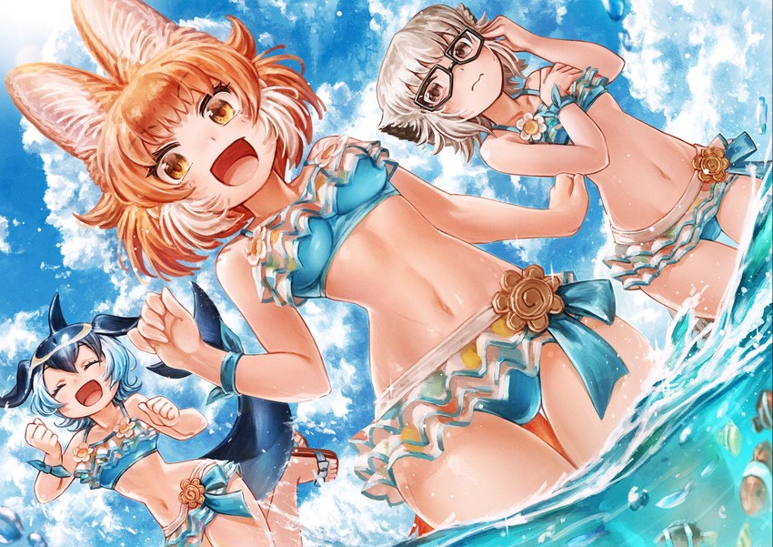 dhole, common dolphin, and meerkat (kemono friends and 1 more) drawn by oyu_udon