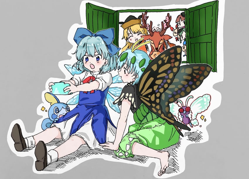 cirno, matara okina, eternity larva, nishida satono, sobble, and 6 more (touhou and 1 more) drawn by okome56565