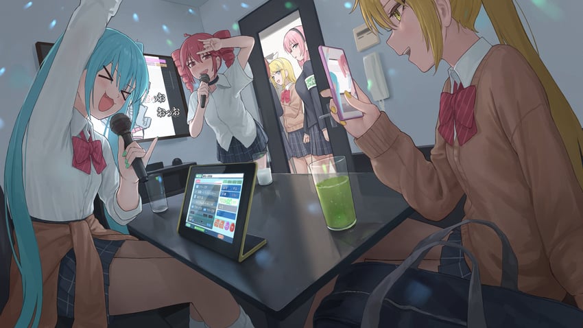 hatsune miku, kagamine rin, megurine luka, kasane teto, meiko, and 1 more (vocaloid and 3 more) drawn by tadanotarosuke