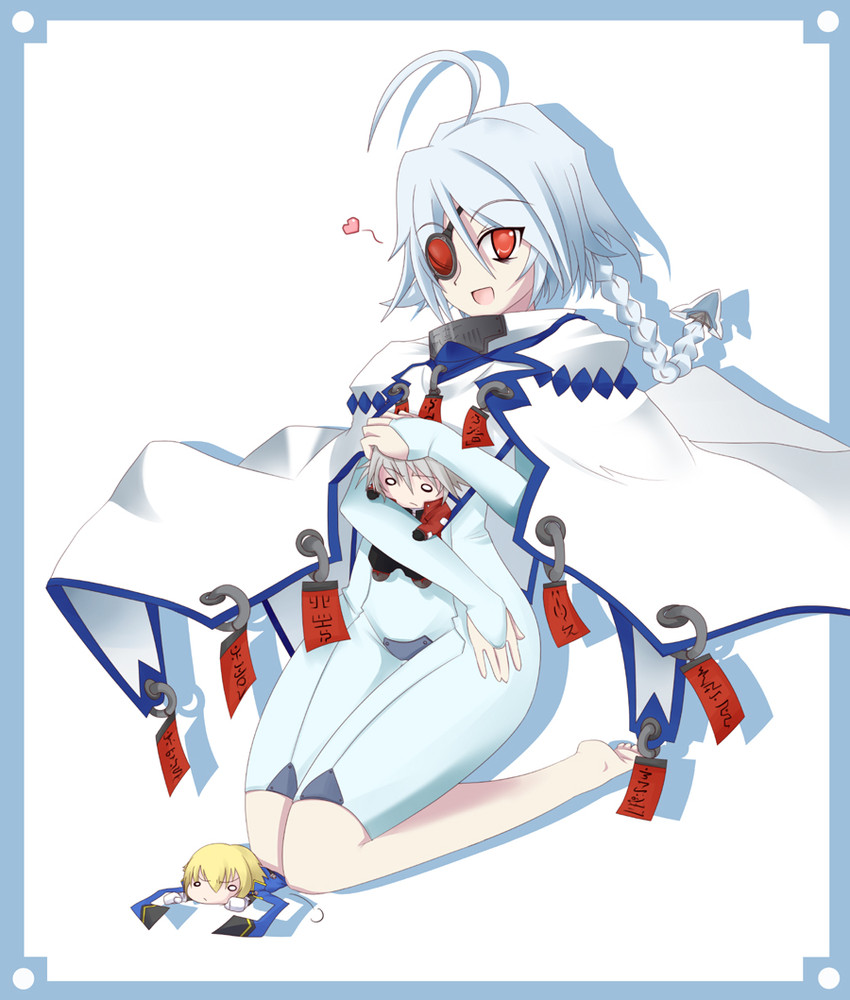 ragna the bloodedge, nu-13, and jin kisaragi (blazblue) drawn by morokoshi