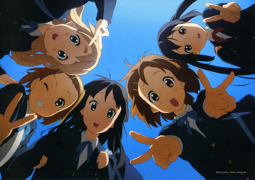 akiyama mio, nakano azusa, hirasawa yui, tainaka ritsu, and kotobuki tsumugi (k-on!) drawn by horiguchi_yukiko