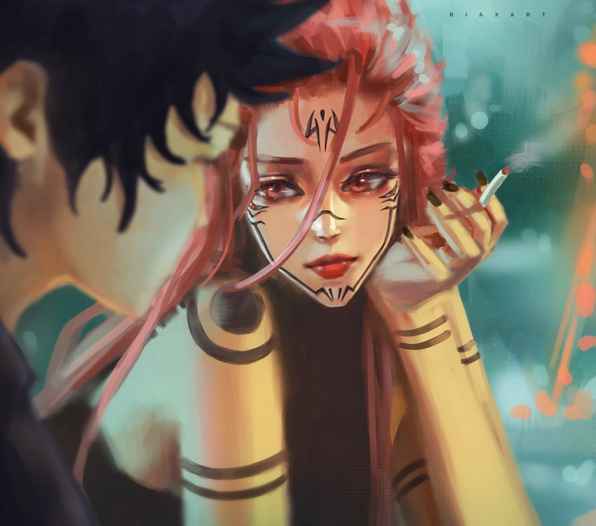 fushiguro megumi and ryoumen sukuna (jujutsu kaisen) drawn by riaxart