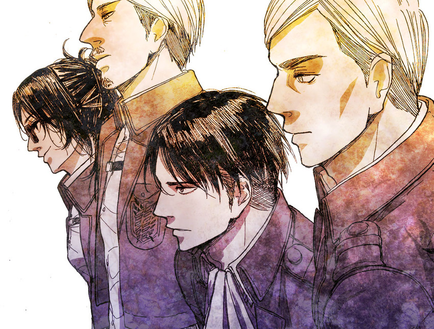 levi, hange zoe, erwin smith, and mike zakarius (shingeki no kyojin) drawn by tomy_(hiyo_tomy)