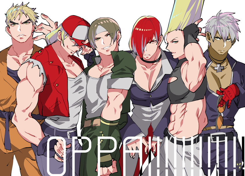 terry bogard, yagami iori, kusanagi kyou, k', ryou sakazaki, and 1 more (the king of fighters and 2 more) drawn by zashima