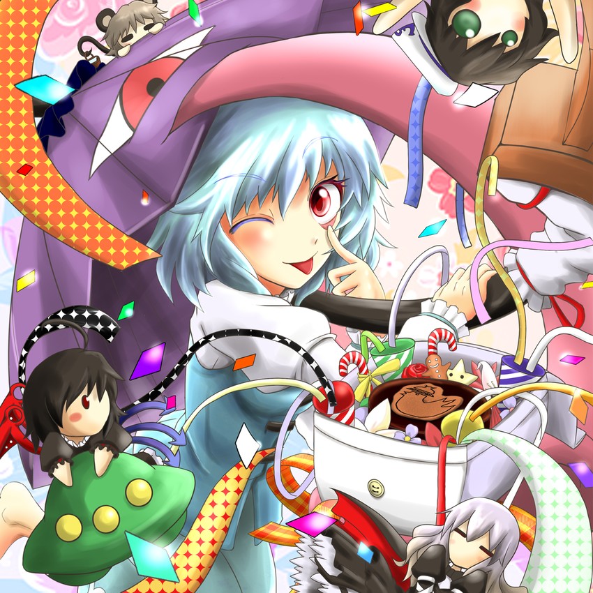 tatara kogasa, mystia lorelei, nazrin, hijiri byakuren, houjuu nue, and 1 more (touhou) drawn by tamasan