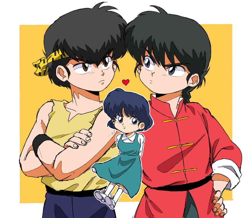 tendou akane, saotome ranma, and hibiki ryouga (ranma 1/2) drawn by pinoko_(pnk623)