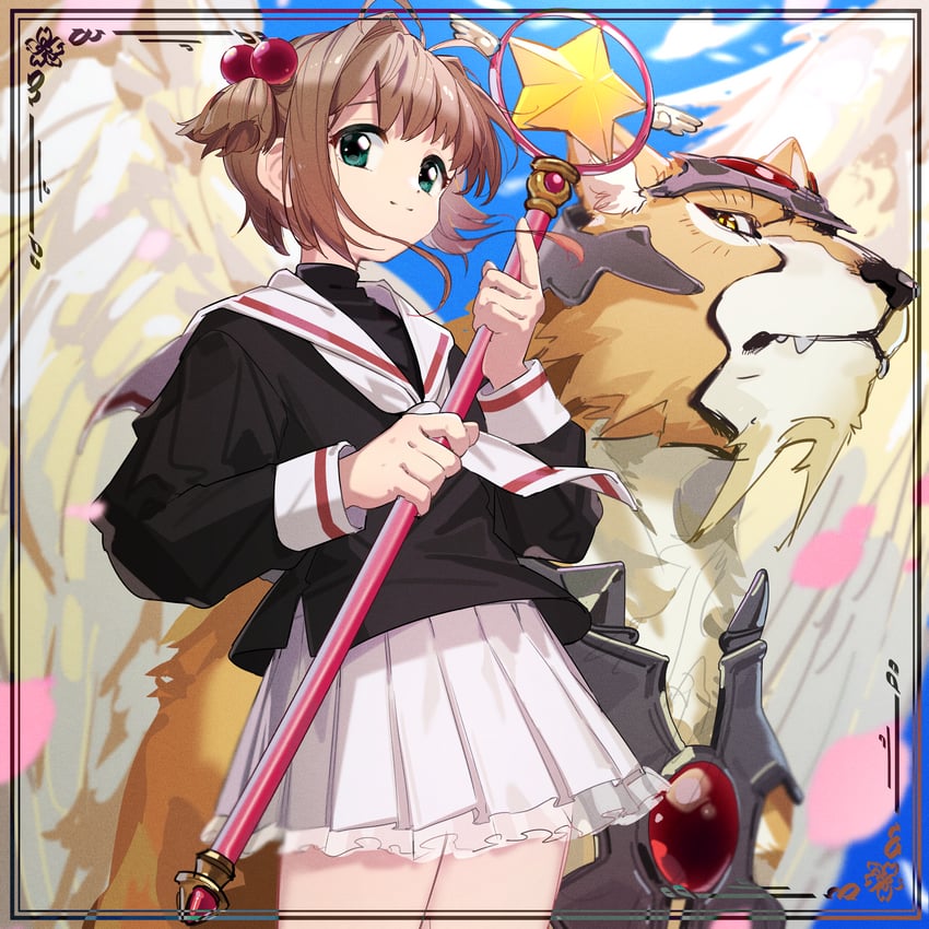 kinomoto sakura, kero, and kerberos (cardcaptor sakura) drawn by omochi_kuitai