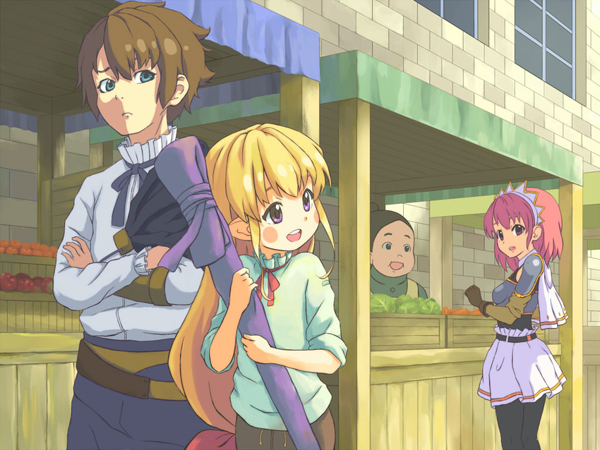 cecily cambell, lisa, and luke ainsworth (seiken no blacksmith) drawn by unyagi