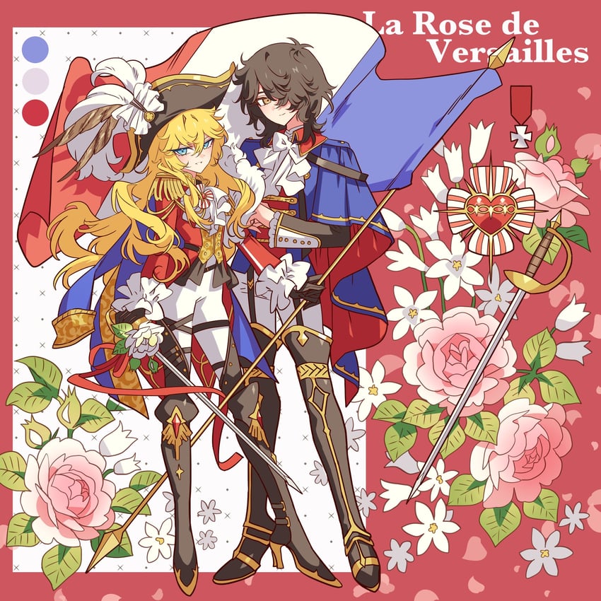 oscar francois de jarjayes and andre grandier (versailles no bara) drawn by meremero