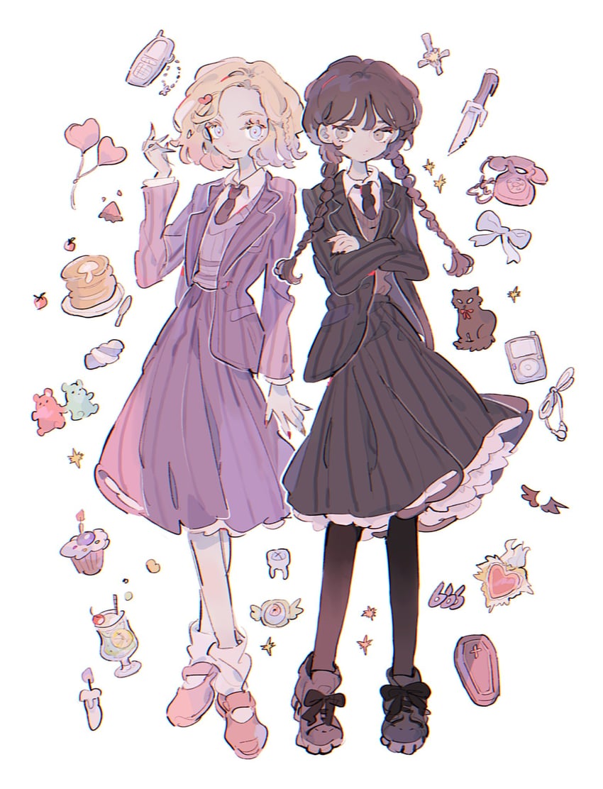 wednesday addams and enid sinclair (addams family and 1 more) drawn by ronoh_(jill)