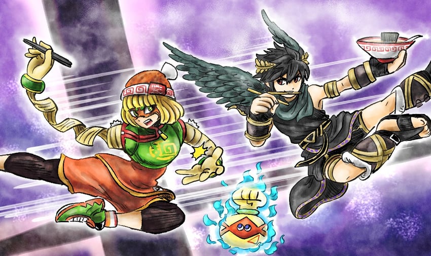 dark pit, min min, and cobushii (super smash bros. and 3 more) drawn by kicdon