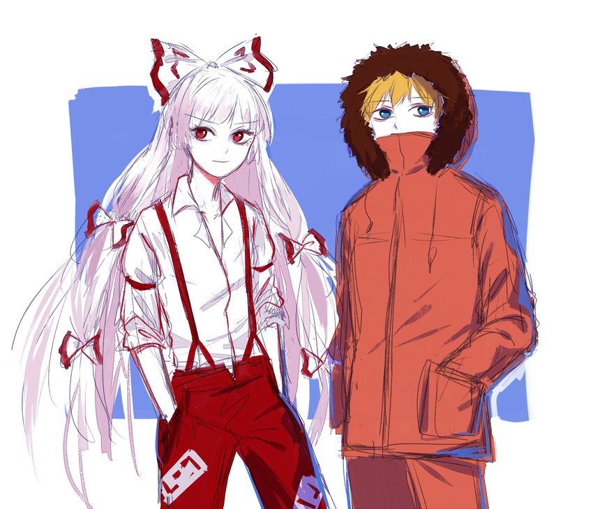 fujiwara no mokou and kenny mccormick (touhou and 1 more) drawn by potatotop