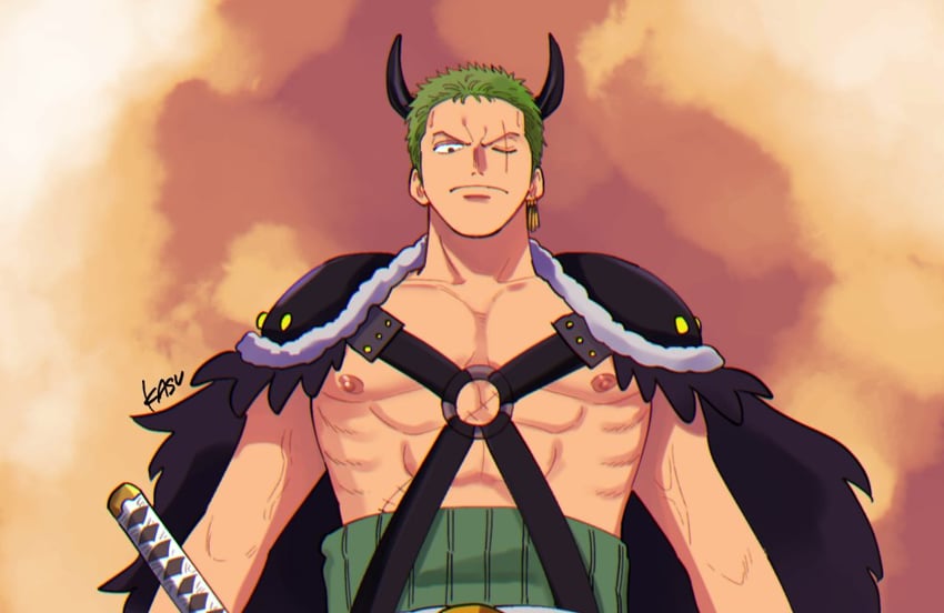roronoa zoro (one piece) drawn by kasuga_akira