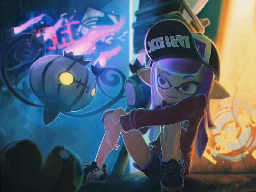 inkling player character, inkling girl, and chandelure (pokemon and 1 more) drawn by hidari_denbu