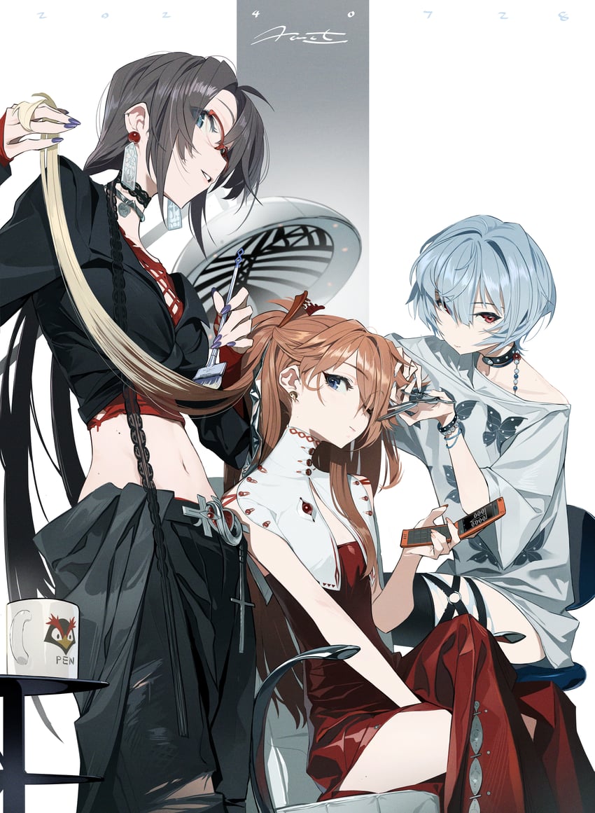 souryuu asuka langley, ayanami rei, and makinami mari illustrious (neon genesis evangelion) drawn by tizibade
